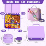 Aimsnk Kids Bento Lunch Box with 8oz Soup Thermo, Kids Leakproof Lunch Food Containers with 4 Compartment,Insulated Hot Food Jar with Lunch Bag for School, Travel (Purple)