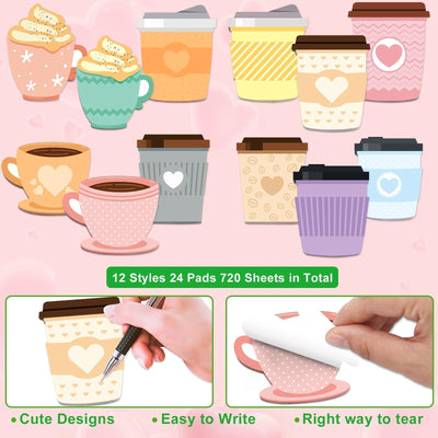 Fancy Land 24 Pads Cute Sticky Notes Self Sticky Notepads for Teachers Classrooms 720 Sheets Memo Pads Teacher Appreciation Nurse End of Year Graduation Gift Home Office Supplies Coffee Cup