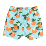 RUGGEDBUTTS Boys UPF50+ Sun Protection Fruits & Florals Swim Trunks - Blue Orange You The Sweetest, 12-18m