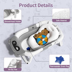Kerbwry Collapsible Baby Bathtub for Newborn to Toddler (0-18 Months) - Foldable Baby Bath Tub with Soft Towel, Newborn& Infant Bathtub for Travel and Outdoor, Grey