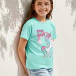 PATPAT Girls T Shirts Size 8-9 Years, Mint Green Graphic Tees, Crew Neck Short Sleeve Shirts Fashion Clothes Summer Outfits Cute Summer Tops