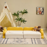 Karl home Kids Couch 12PCS, Modular Kids Play Couch, Indoor Multifunctional Foam Toddler Sofa with Flower Shape, Sectional Convertible Sofa Imaginative Furniture Play Set for Playroom, Yellow & White