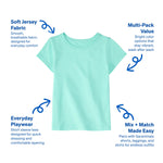 Garanimals Baby & Toddler Girl Solid Tees - Short Sleeve Tees - Kid's Casual Crew Neck - Size 6-9 Months - White, Blue, Black, Orange - 4 Pack