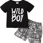 Kucnuzki Toddler Baby Boy Clothes Outfits Short Summer Sleeve Letters Printed Shirt Shorts Sets 2PC Little Boy Clothing (Black, 12-18 Months)