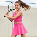 PATPAT Girls Skirt Sets Size 7-8 Years, Hot Pink Crop Tank Tops and Elastic Waisted Skorts 2 Piece Outfits, Girls Workout Outfits, Activewear Athletic Sets Summer Clothes