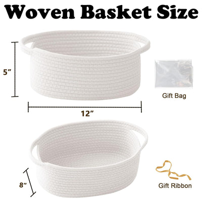 Gift Basket with Gift Bag and Ribbons,Small Rope Woven Shelf Storage,Baskets for Gifts Empty,Birthday,Shower,Decorative Organizer Box for Cat Dog Pet with Handles(White)