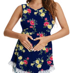 Xpenyo Womens Maternity Tank Top Sleeveless Lace Crochet Trim Peplum Cami Shirts Camellias Blue S