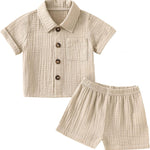 Baby Boys Clothes Set Toddler Infant Boys Button-down Shirt Tops + Cotton Gauze Shorts Summer Outfit 2PCS with Pockets