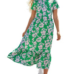 PATPAT Tween Dress for Girls Summer Maxi Long Casual Beach Party Junior Cute Dresses Hawaiian Green Pink Floral Size 10-11