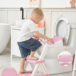 Forbena Girls Potty Training Seat with Step Stool Ladder, Pink Toilet Potty Seat for Baby Girl Toddlers, Kids Chair Stairs with Handles and Soft Cushion (White and Pink)