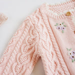 Baby Girls Cable Knit Cardigan Sweater Crewneck Embroider Cardigan Button Warm Jacket Coat for Toddler Pink