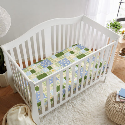 Horaldaily 2 Pack Fitted Crib Sheet for Boys Girls,Soft Breathable Washable Jersey Microfiber Baby Crib Sheet, Fits Standard Size Crib Mattress 28in x 52in, Floral Plaid Nursery Sheet Green/Yellow