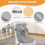 Toddler Booster Seat for Dining Table, Toddler Harness Booster Seat for Table, PU Easy Cleaning Kitchen Chair Booster Seat with Backrest Portable Travel Booster Seat Eating for Kids Child-Grey