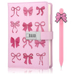 Puchod Diary with Lock for Girls, Gifts for Girl 8 9 10 11 12 13 14 15+ Year Old, Pink Bow Code Secret Diary Girls Journal Notebook with Pen Pink Coquette School Supplies Gifts for Kids Teen Girl