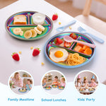 Coinicxcel Stainless Steel Toddler Plates with Suction, 9" BPA-Free Rainbow Baby Plates 2pcs with Removable Food-Grade Silicone Base, Divided Kids Plates Dishwasher Safe, Blue & Green