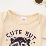 MODNTOGA Infant Girl Boy Bodysuit Cute But Feral Raccoon Graphic Onesie Newborn Baby Animal Print Short Sleeve Romper Tops (Beige, 6-12 Months)