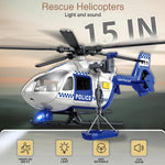 XUEXUE Large Police Helicopter Toy 15 Inch, Kids Helicopter with Crane & Hanging Tray, Toy Helicopter with Lights and Sounds, Helicopter Toys for Kids 3-5, Birthday Gift for Boys Age 3-7