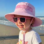 HONGTEYA Kids Sun Hat Toddler Summer UV Protection Adjustable Kids Beach Hat with Breathable Mesh for Girls 2-8 Years (US, Age, 6 Months, 24 Months, White + Pink)