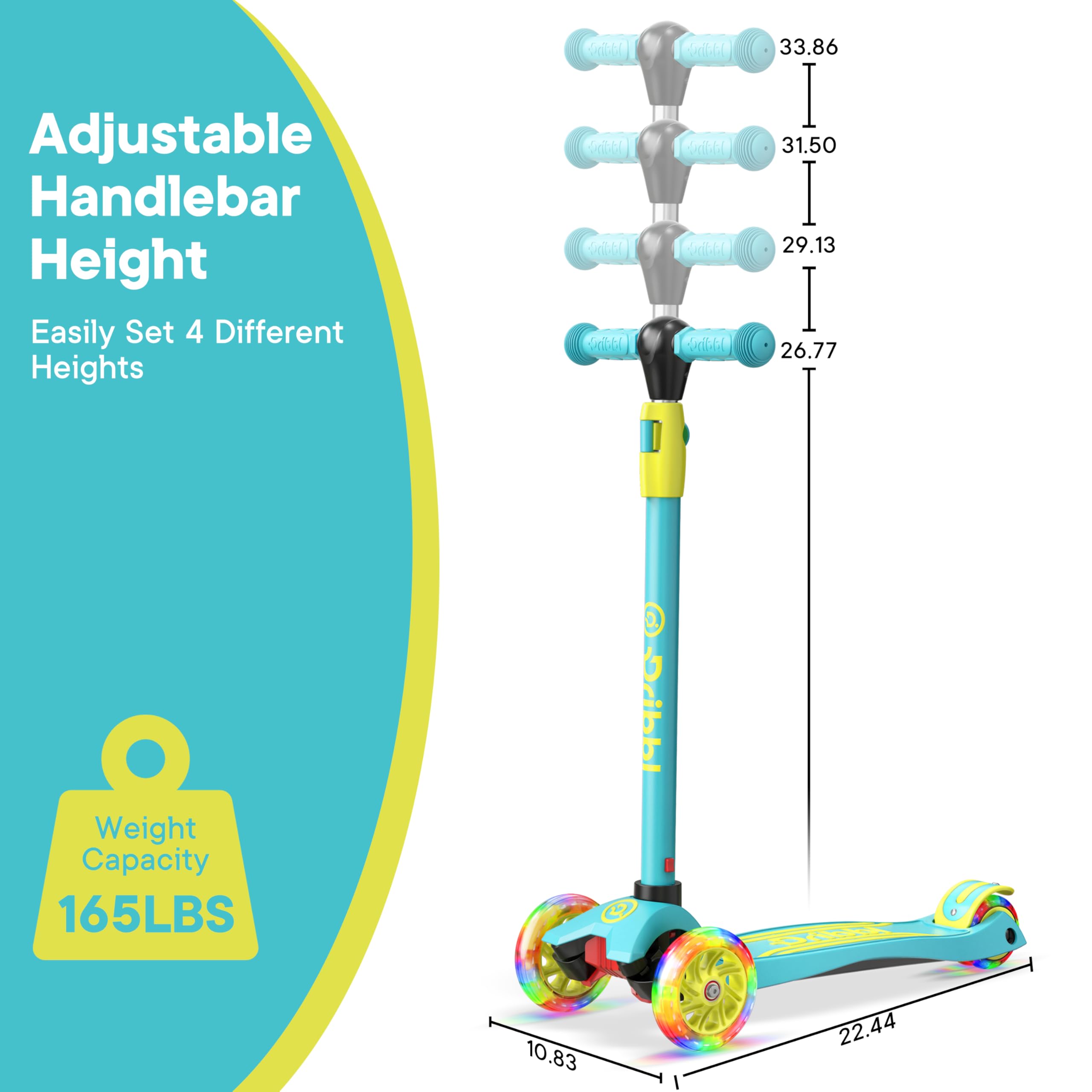 Dribbl 3-Wheel Kids Scooter - Lean-to-Steer Technology, Adjustable ...