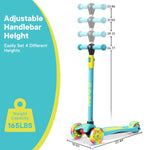 Dribbl 3-Wheel Kids Scooter - Lean-to-Steer Technology, Adjustable Height Handlebar, Wide Deck, Scooter for Boys & Girls Ages 3+, Child Safety Approved, Support Riders Up to 165 lbs, Aqua and Yellow