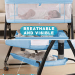 wayfong 3 in 1 Baby Bassinet, Bedside Crib with Breathable Mesh, Bassinet Bedside Sleeper with Wheels, Mosquito Net, Storage Basket, 6 Height Adjustable, Easy to Assemble