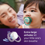 Philips Avent Ultra Air Nighttime Pacifiers - Orthodontic Design, for Babies 6-18 Months, Glow in The Dark, Soft Silicone Symmetrical Nipple, BPA-Free, with 2 Sterilizing Cases, 4 Pack, SCF376/36