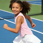 PATPAT Girls 2 Piece Tennis Skirt Set Size 8-9 Pink Tank Tops and White Skort Athletic Sets Sleeveless Tops + High Waisted Pleated Skort 2 Piece Outfits Little Girls Clothes Dance Outfits