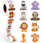 Qeeenar 1 Roll Jungle Animal Stickers Decal Reward Cute Office Supplies Incentives Animals Sticker Safari Party Favor, 500 Pcs Each Roll