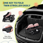 Side by Side Double Stroller for Twins, Lightweight Compact Foldable Baby Travel Stroller with High Landscape Seat, Adjustable Canopy & Recline for Infant and Toddler, Pink