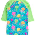 RUGGEDBUTTS Baby/Toddler Boy Swimsuit, One Piece Zipper Rash Guard Sunsuit with UPF 50+ Sun Protection - Neon Jelly Time, 3-6m