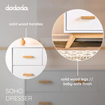 dadada Soho 5-Drawer Dresser for Nursery and Bedroom - Modern Design, Large Storage, Baby-Safe Finish, Soft Close Drawers, Anti-Tip Safety, Sturdy Legs & Solid Wood Handles, 47" Wide (White+Natural)