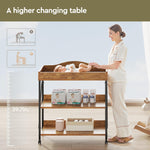 Yetom Baby Changing Table, Diaper Changing Station with Pad and Wheels, Two-Tier Open Storage Shelves, Waterproof Diaper pad & Safety Strap,Compact Baby Furniture for Nursery, Rustic Brown