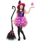Spooktacular Creations Girls Light Up Witch Costume, Kids Witch Costume with Hat and Broom for Toddler Halloween Dress Up Parties (Small (5-7 yr))