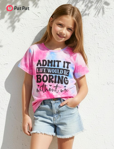 PATPAT Girls T Shirts Size 10-11 Years, Tie Dye Letters Print Graphic Tees Crew Neck Short Sleeve Shirts Trendy Clothes Cute Concert Outfits Cute Tops