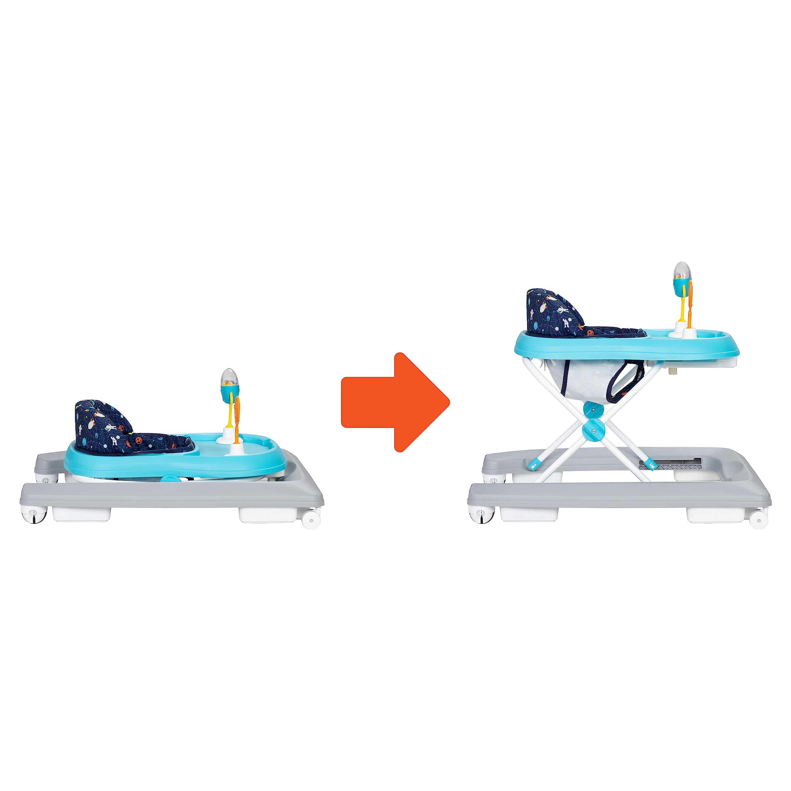 Smart Steps Trend Activity Walker and Entertainer with Removeable Toys, Large Tray, Cup Holder, Adjustable Height and Flat Fold Frame for Storage, Ages 6 Months +, Space Walk Navy