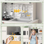 Babytronic Wooden Kitchen Playset for Kids, Interactive Play Kitchen with Lights & Sounds, Children Pretend Toy Kitchen Set with Faucet, Oven, Microwave, Kitchenware for Toddlers Ages 3+ (White)