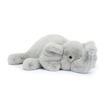 Plush elephant toy on a white background