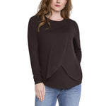 Motherhood Maternity Women's Long Sleeve Scoop Neck Tulip Nursing Tee Shirt for Breastfeeding with Easy Access, Chocolate Tort, Large