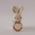 Natural Hand-Knit Wooden Baby Rattle - Soft Animal Shaped Sensory Toy for Newborns, Infants | Safe Beechwood & Crochet Texture | Perfect Baby Shower Gift
