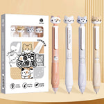 MOZXIRZ 4 Pcs Cute Cat Erasable Pens Retractable Pens Erasable Gel Ink Pens Cartoon 0.5mm Point Black Ink Pen Kawaii Writing Pen Office School Supplies Women Girls Boys (Cat-Black Ink)