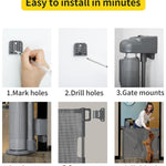 dearlomum Retractable Baby Gate,Mesh Baby Gate or Mesh Dog Gate,33" Tall,Extends up to 55" Wide,Child Safety Gate for Doorways, Stairs, Hallways, Indoor/Outdoor（Grey,33"x55"