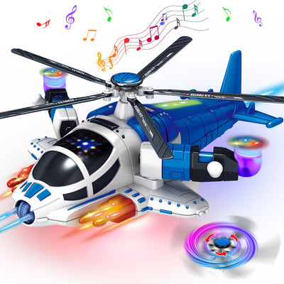 Helicopter Toy for Toddlers With Lights And Sounds, 360°Freedom And Operated Automatic Bump Autism Sensory Light Up Toys Airplane for Toddler Boy Toys 3 4 5 Year Old Up Boy Girl Birthday (Blue)