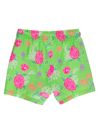 RUGGEDBUTTS Boys UPF50+ Stretch Swim Trunks - Neon Turtle Tide, 3-6m