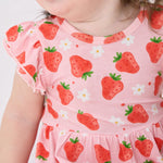 pureborn Baby GIrls Viscose from Bamboo Bodysuit Dress Ruffle Sleeve Romper Twirl Skirt Playwear Dresses Strawberry 9-12M