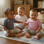 3 Pack Kids & Toddler Baby Unisex Puff Sleeve Shirt, Girl Boy Crewneck Cotton T Shirt, Pure Color Basic Tees 6M-5Y (Pink/White/Grey, 6-12 Months)