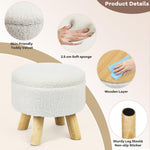 OGEMXU Ottoman Foot Rest, Small Round Ottoman with Storage, Boucle Teddy Velvet Footstool with Wood Legs, Soft Sponge Storage Ottoman for Living Room, Bedroom, Couch, Enterway (Cream)