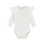 FITFIFTH POD Baby Ruffle Top Newborn Bodysuit Short Sleeve Baby White Girl 100% Organic Cotton Breathable Solid white 0~3Months