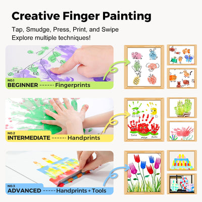 Jar Melo Washable Finger Paints for Toddlers, 7 Colors Large Capacity (2.1fl oz), Non Toxic Baby Paint for Hand and Feet, Safe Art Supplies, Preschool Learning Gifts for Kids Age 2+