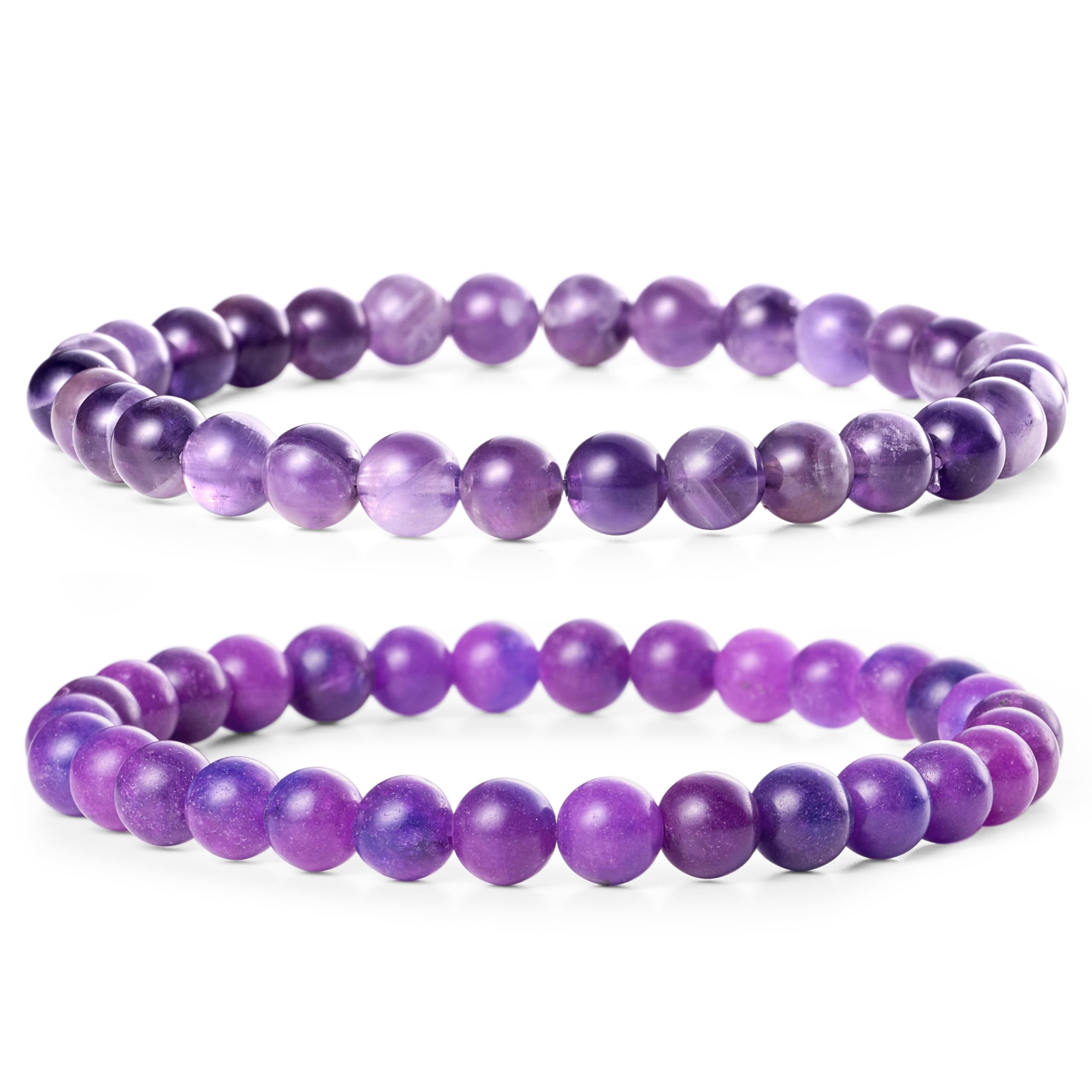 Bivei Natural Gemstone Semi Precious Healing Crystals Handmade Stretchy Round Beads Bracelet, Enhance Positive Energy