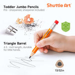 Shuttle Art Jumbo Pencils - 36 Pack Triangle Pre sharpened Pencils #2 HB with Top Erasers & Sharpener, for Kids Ages 4-6, Kindergarten School Supplies, Ideal for Home, Classroom